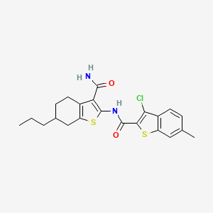 molecular formula C22H23ClN2O2S2 B5095106 N-(3-carbamoyl-6-propyl-4,5,6,7-tetrahydro-1-benzothiophen-2-yl)-3-chloro-6-methyl-1-benzothiophene-2-carboxamide 