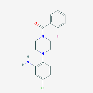 molecular formula C17H17ClFN3O B509561 (5-Chloro-2-[4-(2-fluorobenzoyl)piperazin-1-yl]phenyl)amine CAS No. 879590-18-8
