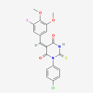 (5E)-1-(4-chlorophenyl)-5-[(3-iodo-4,5-dimethoxyphenyl)methylidene]-2-sulfanylidene-1,3-diazinane-4,6-dione