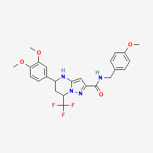 molecular formula C24H25F3N4O4 B5095696 5-(3,4-Dimethoxyphenyl)-N-[(4-methoxyphenyl)methyl]-7-(trifluoromethyl)-4H,5H,6H,7H-pyrazolo[1,5-A]pyrimidine-2-carboxamide 