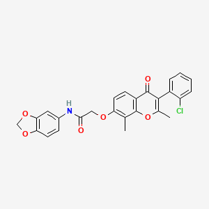 N-(1,3-benzodioxol-5-yl)-2-[3-(2-chlorophenyl)-2,8-dimethyl-4-oxochromen-7-yl]oxyacetamide