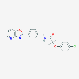 molecular formula C23H20ClN3O3 B509666 2-(4-chlorophenoxy)-2-methyl-N-(4-[1,3]oxazolo[4,5-b]pyridin-2-ylbenzyl)propanamide CAS No. 879774-68-2