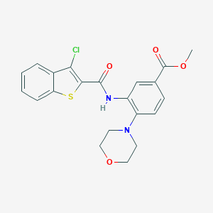 molecular formula C21H19ClN2O4S B509676 Methyl 3-{[(3-chloro-1-benzothien-2-yl)carbonyl]amino}-4-(4-morpholinyl)benzoate CAS No. 892166-27-7