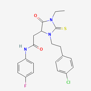 molecular formula C21H21ClFN3O2S B5096860 2-{3-[2-(4-chlorophenyl)ethyl]-1-ethyl-5-oxo-2-thioxo-4-imidazolidinyl}-N-(4-fluorophenyl)acetamide 