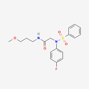 molecular formula C18H21FN2O4S B5097244 N~2~-(4-fluorophenyl)-N~1~-(3-methoxypropyl)-N~2~-(phenylsulfonyl)glycinamide CAS No. 425425-26-9