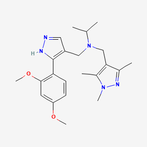 molecular formula C22H31N5O2 B5097382 N-{[3-(2,4-dimethoxyphenyl)-1H-pyrazol-4-yl]methyl}-N-[(1,3,5-trimethyl-1H-pyrazol-4-yl)methyl]-2-propanamine 