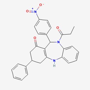 11-(4-nitrophenyl)-3-phenyl-10-propionyl-2,3,4,5,10,11-hexahydro-1H-dibenzo[b,e][1,4]diazepin-1-one