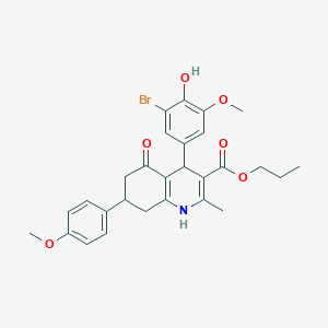 Propyl 4-(3-bromo-4-hydroxy-5-methoxyphenyl)-7-(4-methoxyphenyl)-2-methyl-5-oxo-1,4,5,6,7,8-hexahydroquinoline-3-carboxylate