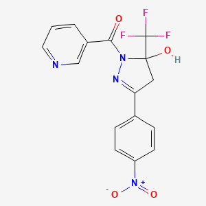 molecular formula C16H11F3N4O4 B5098247 3-(4-nitrophenyl)-1-(3-pyridinylcarbonyl)-5-(trifluoromethyl)-4,5-dihydro-1H-pyrazol-5-ol 