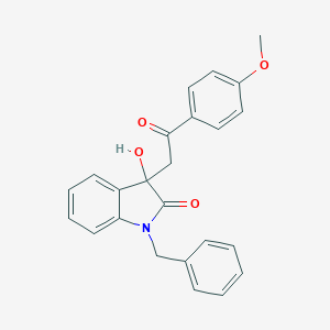 molecular formula C24H21NO4 B509851 1-benzyl-3-hydroxy-3-[2-(4-methoxyphenyl)-2-oxoethyl]-1,3-dihydro-2H-indol-2-one CAS No. 384356-06-3