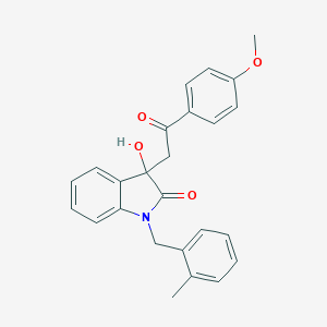 molecular formula C25H23NO4 B509853 3-hydroxy-3-[2-(4-methoxyphenyl)-2-oxoethyl]-1-(2-methylbenzyl)-1,3-dihydro-2H-indol-2-one CAS No. 370854-05-0