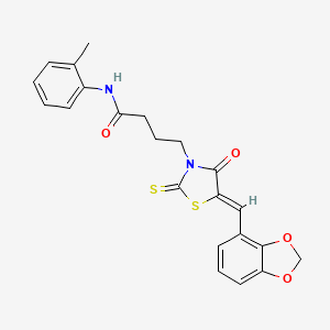 molecular formula C22H20N2O4S2 B5098593 4-[5-(1,3-benzodioxol-4-ylmethylene)-4-oxo-2-thioxo-1,3-thiazolidin-3-yl]-N-(2-methylphenyl)butanamide 