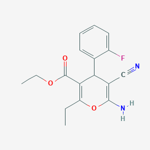 ethyl 6-amino-5-cyano-2-ethyl-4-(2-fluorophenyl)-4H-pyran-3-carboxylate