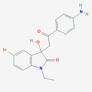 molecular formula C18H17BrN2O3 B509882 3-[2-(4-aminophenyl)-2-oxoethyl]-5-bromo-1-ethyl-3-hydroxy-1,3-dihydro-2H-indol-2-one CAS No. 689769-37-7