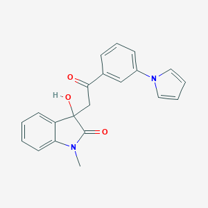 molecular formula C21H18N2O3 B509885 3-hydroxy-1-methyl-3-{2-oxo-2-[3-(1H-pyrrol-1-yl)phenyl]ethyl}-1,3-dihydro-2H-indol-2-one CAS No. 688031-12-1