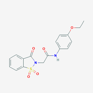 molecular formula C17H16N2O5S B509916 2-(1,1-dioxido-3-oxo-1,2-benzisothiazol-2(3H)-yl)-N-(4-ethoxyphenyl)acetamide CAS No. 663168-19-2