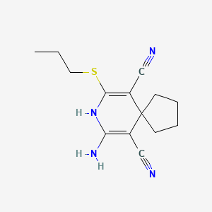 7-amino-9-(propylthio)-8-azaspiro[4.5]deca-6,9-diene-6,10-dicarbonitrile