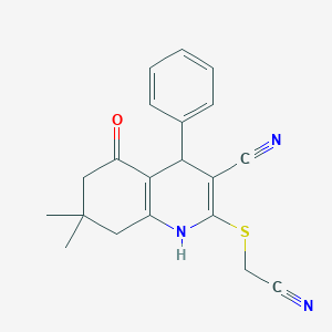 molecular formula C20H19N3OS B5099331 2-[(cyanomethyl)thio]-7,7-dimethyl-5-oxo-4-phenyl-1,4,5,6,7,8-hexahydro-3-quinolinecarbonitrile 