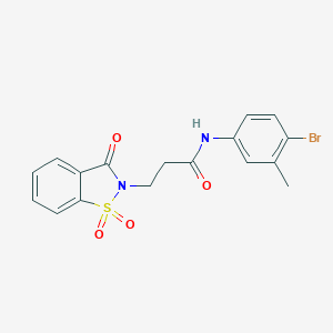 molecular formula C17H15BrN2O4S B509941 N-(4-bromo-3-methylphenyl)-3-(1,1-dioxido-3-oxo-1,2-benzisothiazol-2(3H)-yl)propanamide CAS No. 663168-00-1