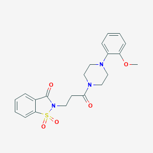 molecular formula C21H23N3O5S B509943 2-(3-(4-(2-methoxyphenyl)piperazin-1-yl)-3-oxopropyl)benzo[d]isothiazol-3(2H)-one 1,1-dioxide CAS No. 663169-16-2