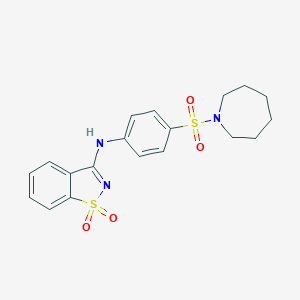 molecular formula C19H21N3O4S2 B509973 N-[4-(azepan-1-ylsulfonyl)phenyl]-1,2-benzothiazol-3-amine 1,1-dioxide CAS No. 826999-16-0