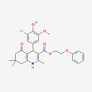 molecular formula C28H30ClNO6 B5099786 2-phenoxyethyl 4-(3-chloro-4-hydroxy-5-methoxyphenyl)-2,7,7-trimethyl-5-oxo-1,4,5,6,7,8-hexahydro-3-quinolinecarboxylate 