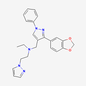molecular formula C24H25N5O2 B5100172 N-{[3-(1,3-benzodioxol-5-yl)-1-phenyl-1H-pyrazol-4-yl]methyl}-N-ethyl-2-(1H-pyrazol-1-yl)ethanamine 