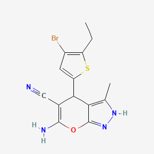 molecular formula C14H13BrN4OS B5100410 6-amino-4-(4-bromo-5-ethyl-2-thienyl)-3-methyl-1,4-dihydropyrano[2,3-c]pyrazole-5-carbonitrile 