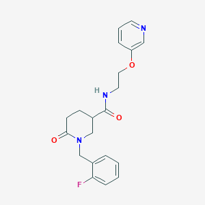 molecular formula C20H22FN3O3 B5100566 1-(2-fluorobenzyl)-6-oxo-N-[2-(3-pyridinyloxy)ethyl]-3-piperidinecarboxamide 