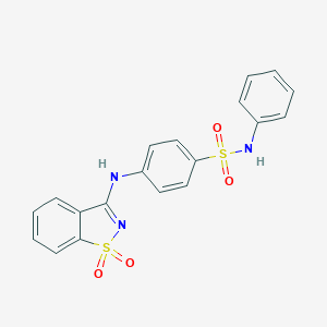 molecular formula C19H15N3O4S2 B510079 4-[(1,1-dioxido-1,2-benzothiazol-3-yl)amino]-N-phenylbenzenesulfonamide CAS No. 350509-83-0