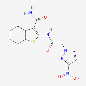 molecular formula C14H15N5O4S B5101078 2-{[(3-nitro-1H-pyrazol-1-yl)acetyl]amino}-4,5,6,7-tetrahydro-1-benzothiophene-3-carboxamide 