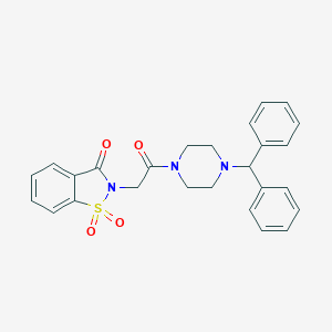 molecular formula C26H25N3O4S B510114 2-[2-(4-benzhydryl-1-piperazinyl)-2-oxoethyl]-1,2-benzisothiazol-3(2H)-one 1,1-dioxide CAS No. 586991-85-7
