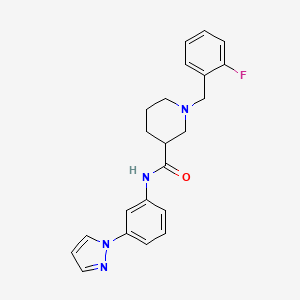 molecular formula C22H23FN4O B5101184 1-(2-fluorobenzyl)-N-[3-(1H-pyrazol-1-yl)phenyl]-3-piperidinecarboxamide 