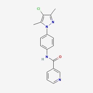 molecular formula C17H15ClN4O B5101219 N-[4-(4-chloro-3,5-dimethyl-1H-pyrazol-1-yl)phenyl]nicotinamide 