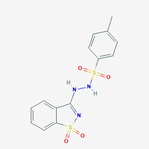 molecular formula C14H13N3O4S2 B510127 N'-(1,1-dioxido-1,2-benzisothiazol-3-yl)-4-methylbenzenesulfonohydrazide CAS No. 13255-93-1
