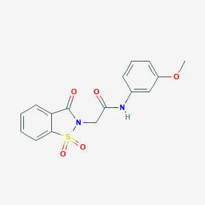 molecular formula C16H14N2O5S B510142 2-(1,1-dioxido-3-oxo-1,2-benzisothiazol-2(3H)-yl)-N-(3-methoxyphenyl)acetamide CAS No. 443108-41-6