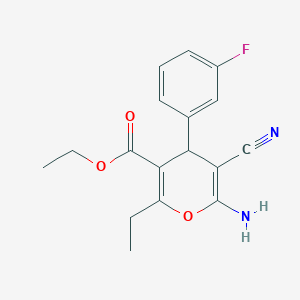 ethyl 6-amino-5-cyano-2-ethyl-4-(3-fluorophenyl)-4H-pyran-3-carboxylate