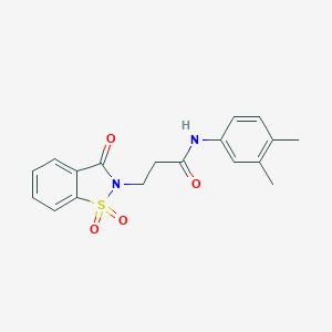 molecular formula C18H18N2O4S B510148 N-(3,4-dimethylphenyl)-3-(1,1-dioxido-3-oxo-1,2-benzisothiazol-2(3H)-yl)propanamide CAS No. 663168-47-6