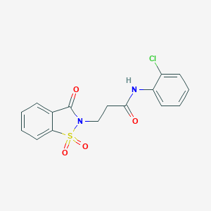 molecular formula C16H13ClN2O4S B510154 N-(2-chlorophenyl)-3-(1,1-dioxido-3-oxo-1,2-benzisothiazol-2(3H)-yl)propanamide CAS No. 663168-37-4