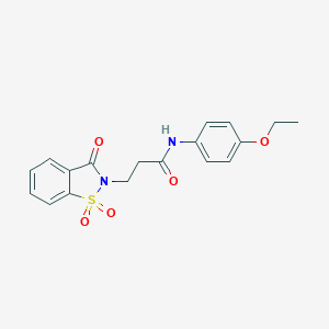 molecular formula C18H18N2O5S B510155 3-(1,1-dioxido-3-oxo-1,2-benzisothiazol-2(3H)-yl)-N-(4-ethoxyphenyl)propanamide CAS No. 663168-42-1