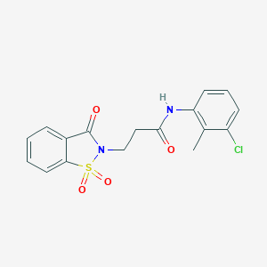 molecular formula C17H15ClN2O4S B510156 N-(3-chloro-2-methylphenyl)-3-(1,1-dioxido-3-oxo-1,2-benzisothiazol-2(3H)-yl)propanamide CAS No. 663167-88-2
