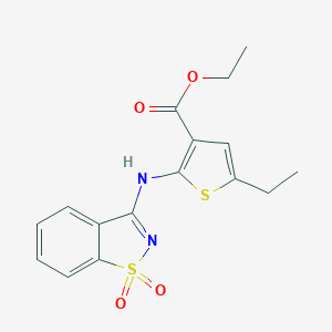 molecular formula C16H16N2O4S2 B510161 Ethyl 2-[(1,1-dioxido-1,2-benzothiazol-3-yl)amino]-5-ethylthiophene-3-carboxylate CAS No. 663168-16-9