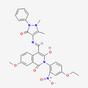 molecular formula C30H27N5O7 B5101624 4-{[(1,5-dimethyl-3-oxo-2-phenyl-2,3-dihydro-1H-pyrazol-4-yl)amino]methylene}-2-(4-ethoxy-2-nitrophenyl)-7-methoxy-1,3(2H,4H)-isoquinolinedione 
