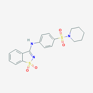 molecular formula C18H19N3O4S2 B510186 N-[4-(piperidin-1-ylsulfonyl)phenyl]-1,2-benzothiazol-3-amine 1,1-dioxide CAS No. 792940-74-0