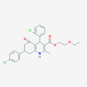 molecular formula C27H27Cl2NO4 B5102048 2-ethoxyethyl 4-(2-chlorophenyl)-7-(4-chlorophenyl)-2-methyl-5-oxo-1,4,5,6,7,8-hexahydro-3-quinolinecarboxylate 
