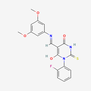 molecular formula C19H16FN3O4S B5102053 5-{[(3,5-dimethoxyphenyl)amino]methylene}-1-(2-fluorophenyl)-2-thioxodihydro-4,6(1H,5H)-pyrimidinedione 