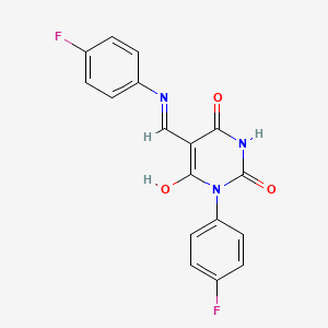 molecular formula C17H11F2N3O3 B5102142 1-(4-fluorophenyl)-5-{[(4-fluorophenyl)amino]methylene}-2,4,6(1H,3H,5H)-pyrimidinetrione 