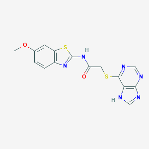 molecular formula C15H12N6O2S2 B510248 N-(6-methoxy-1,3-benzothiazol-2-yl)-2-(9H-purin-6-ylsulfanyl)acetamide CAS No. 917217-17-5