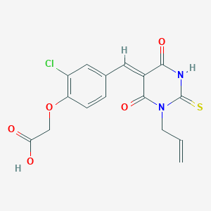 molecular formula C16H13ClN2O5S B5102785 {4-[(1-allyl-4,6-dioxo-2-thioxotetrahydro-5(2H)-pyrimidinylidene)methyl]-2-chlorophenoxy}acetic acid 