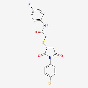 molecular formula C18H14BrFN2O3S B5102937 2-{[1-(4-bromophenyl)-2,5-dioxo-3-pyrrolidinyl]thio}-N-(4-fluorophenyl)acetamide 